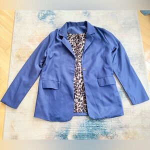 Women's Blue Blazer with Leopard Print Lining